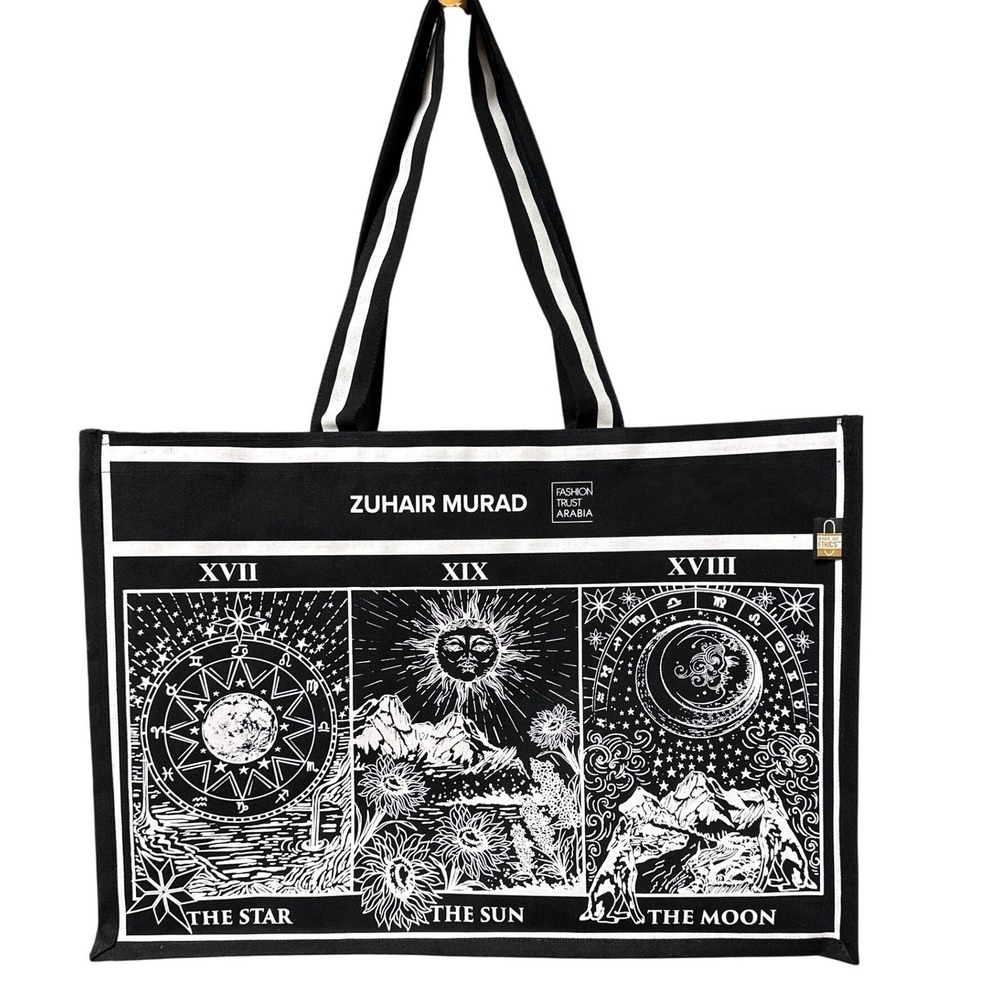 Zuhair Murad Fashion Trust Arabia Tarot Celestial Canvas Tote Bag Black White - Picture 2 of 5